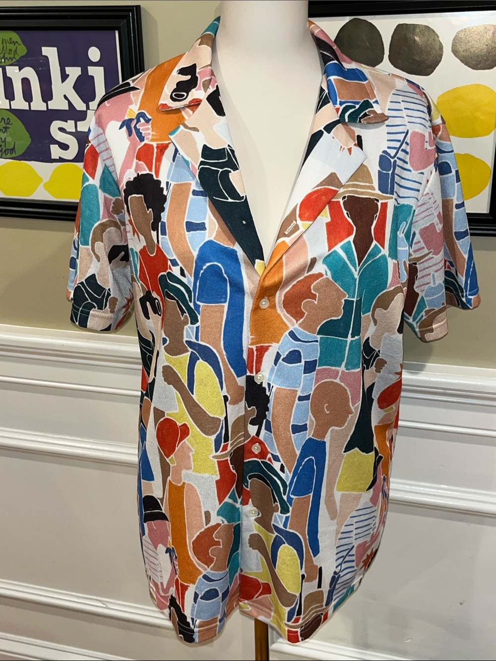 Zara Button Down Abstract People Print Shirt